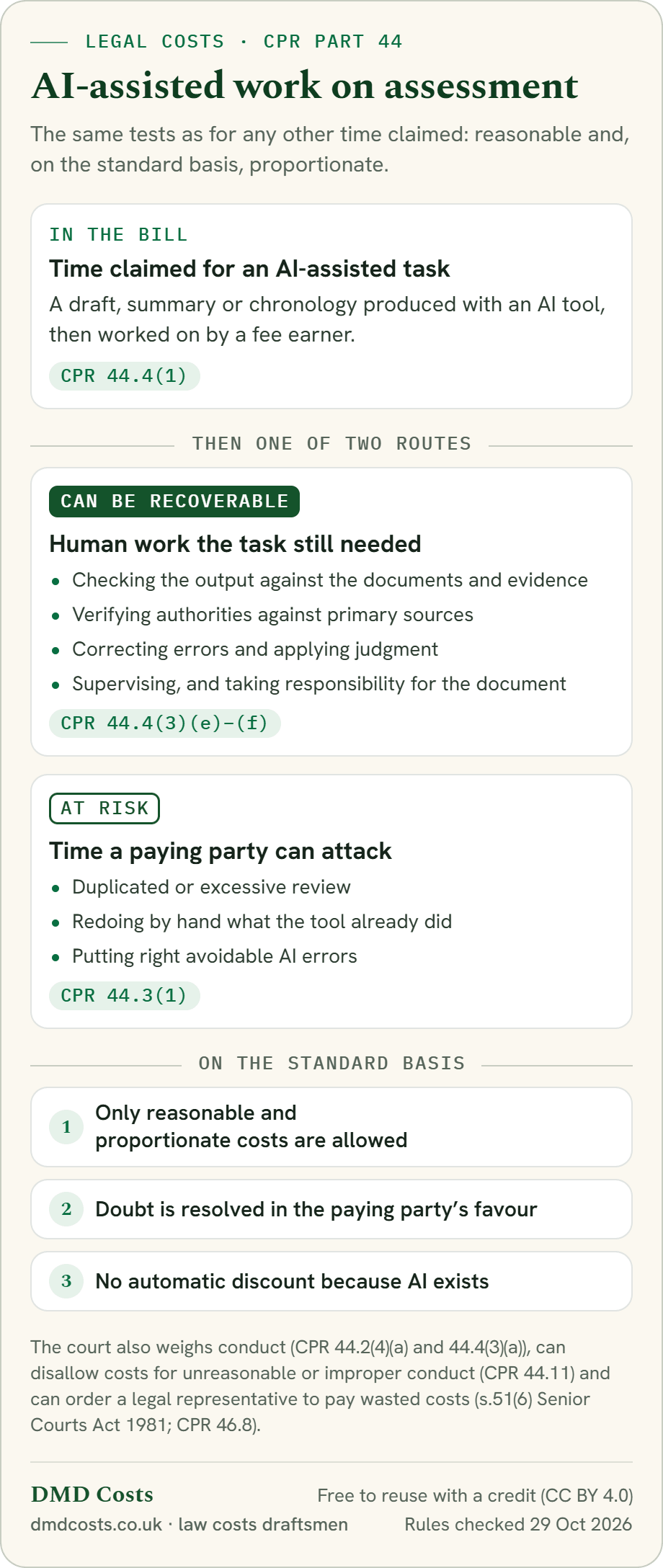 AI-assisted work on assessment: human checking and judgment can be recoverable; duplicated work and fixing avoidable AI errors are at risk